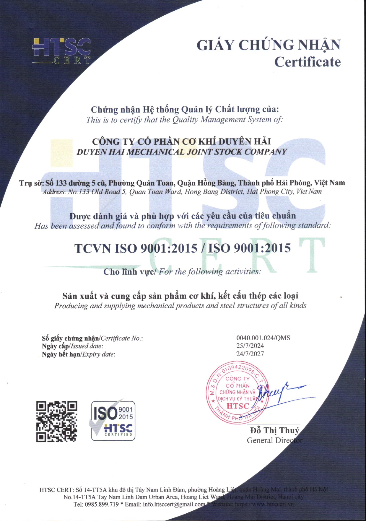 CHỨNG CHỈ ISO 9001:2015